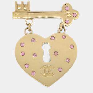 مملوكة مسبقًا Chanel Heart Rhinestone Brooch Gold