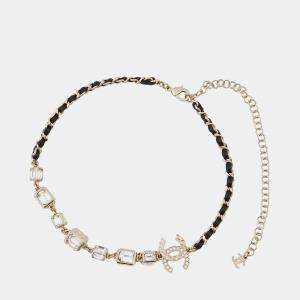 Pre Owned Chanel Cc Logo Necklace Gold Plated Rhinestone
