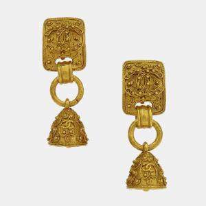 مملوكة مسبقًا Chanel Bell Dangle Earrings Clip-On Gold Plated
