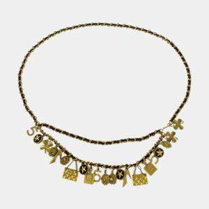 مملوكة مسبقًا حزام شانيل سي سي رمز السلسلة لؤلؤ صناعي ذهبي أسود