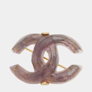مملوكة مسبقًا Chanel Cc Logo Brooch Purple Metal Plastic