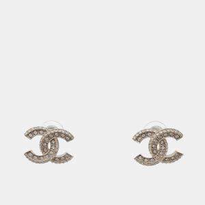 Pre Owned Chanel Logo Gold Tone Earrings