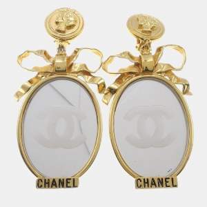 Pre Owned Chanel Mirror Earrings Clip-On Gold