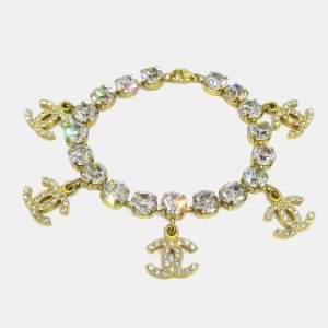 مملوكة مسبقًا Chanel CC Charm Rhinestone Chain Bracelet Gold