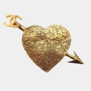 Pre Owned Chanel Bow And Arrow Heart Brooch Gold
