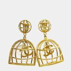 مملوكة مسبقًا Chanel Birdcage Dangle Earrings Clip-On Gold
