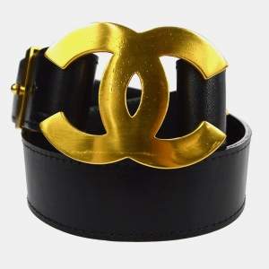 Pre Owned Chanel Belt Black Gold 75/30 96A Small Good