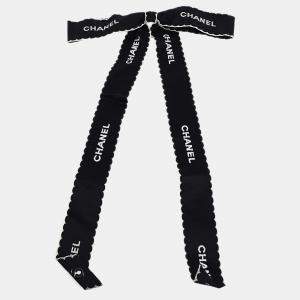 Pre Owned Chanel Bow Brooch Pin Black Satin