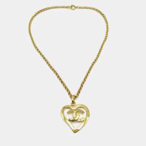 Pre Owned Chanel Heart Chain Pendant Necklace Gold