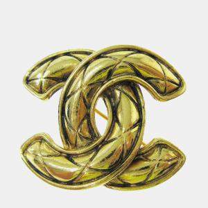 Pre Owned Chanel Quilted Cc Brooch Pin Gold