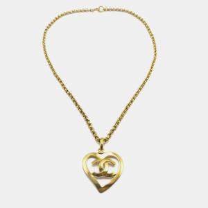 Pre Owned Chanel Heart Chain Pendant Necklace Gold