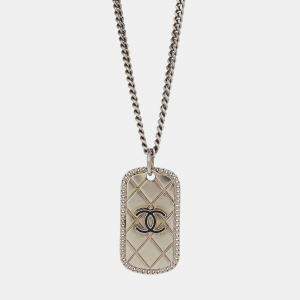 Pre Owned قلادة شانيل سلسلة مستطيلة فضية