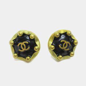 مملوكة مسبقًا Chanel Button Earrings Gold Black Clip-On