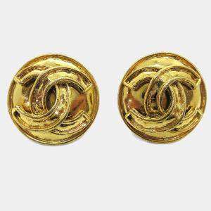 Pre Owned Chanel Button Earrings Clip-On Gold