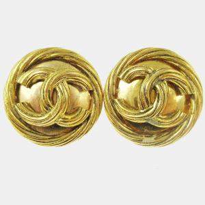 Pre Owned Chanel Button Earrings Clip-On Gold 93P