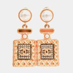 Pre Owned Chanel 2020 Gold Toned Perfume Bottle Drop Earrings