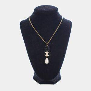 Pre Owned قلادة شانيل كاميليا كريستال دمعة لؤلؤة