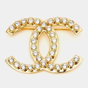 مملوكة مسبقًا Chanel CC Crystals Gold Tone Brooch