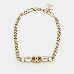 Pre Owned قلادة شانيل CC بكريستال بلون ذهبي