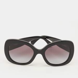 Pre Owned نظارة شمسية شانيل 71414 لوجو كريستال مُتدرِّجة سوداء كبيرة الحجم