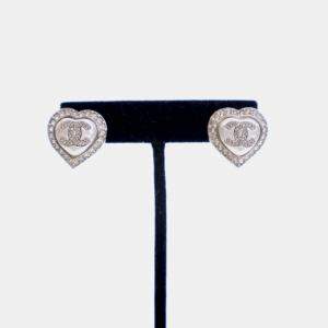 Pre Owned Chanel Crystal CC Heart Earrings
