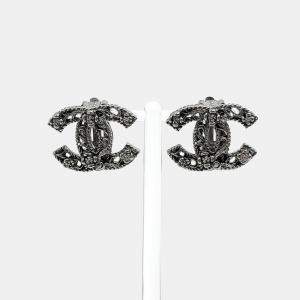 Pre Owned Chanel Silver Logo Earrings