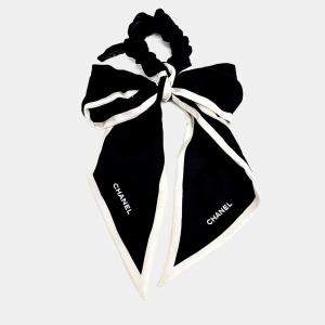 Pre Owned Chanel Black, White Silk Twilly and Hairband