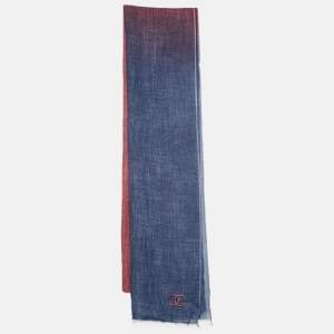 Pre Owned Chanel Navy Blue/Pink CC Embroidered Cashmere Scarf