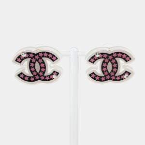 Pre Owned Chanel Acrylic Logo Earrings