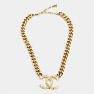Pre Owned Chanel CC Curb Gold Tone Chain Choker Necklace