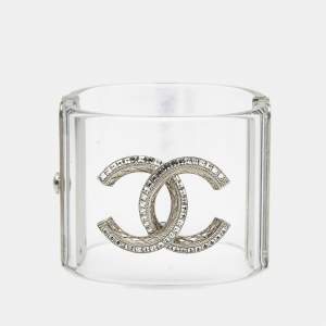 Pre Owned Chanel CC Crystals Resin Silver Tone Bracelet