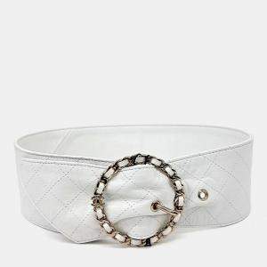 Pre Owned Chanel White Leather Belt