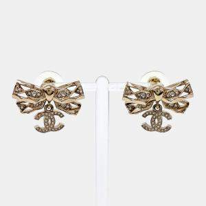 Pre Owned أقراط شانيل بشريط معدني وشعار