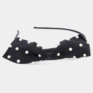 Pre Owned Chanel Black Pearl Bow Hairband