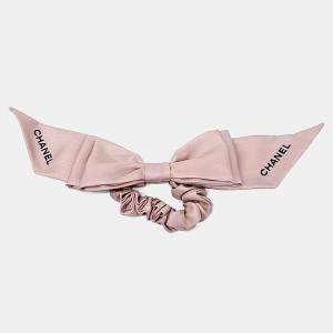 Pre Owned Chanel Pink Bow Silk Hair Scrunchie