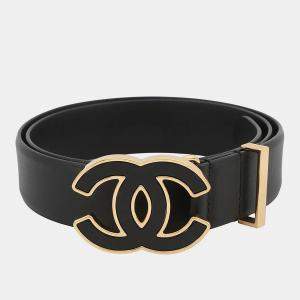 مملوكة مسبقًا Chanel Cc Logo Belt Black Leather Enamel Size 75/30