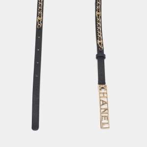 مملوكة مسبقًا Chanel Logo Chain 80CM Slim Black Leather