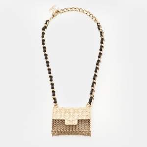 مملوكة مسبقًا شنيل CC قلادة سلسلة جلدية بنمط مبطن ذهبي اللون