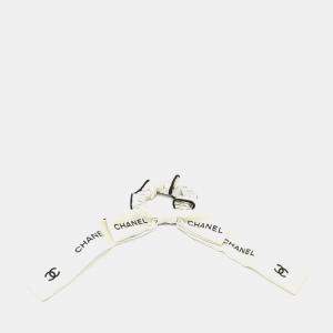 Pre Owned Chanel Silk White Black hair scrunchie