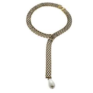 مملوكة مسبقًا Chanel Faux Pearl Gold Tone Chain Collar Necklace