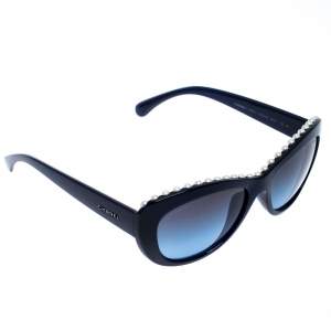 نظارة شمسية شانيل 6038-H مرصعة لؤلؤ عين قطة زرقاء / زرقاء داكنة