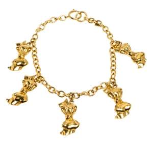 Pre Owned Chanel Vintage Bow Charm Gold Tone Collar Necklace