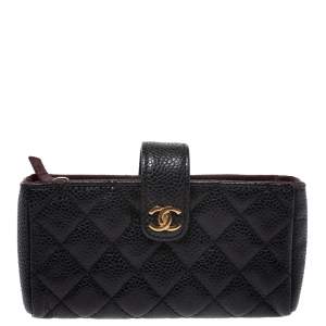 Pre Owned Chanel Black Quilted Caviar Leather CC Phone Pouch