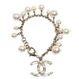 Pre Owned Chanel CC Faux Pearl Gold Tone Bracelet
