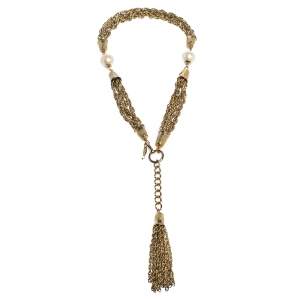 Moschino Vintage Gold Tone Tasseled Thimble Necklace