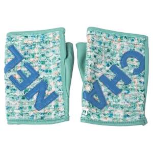 Pre Owned Chanel Green Tweed & Leather Fingerless Gloves