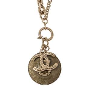 Pre Owned Chanel CC No.5 Resin Gold Tone Long Pendant Necklace