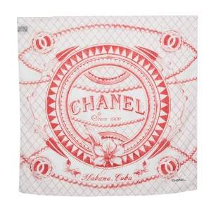 Chanel White & Red Cuba Cotton Scarf