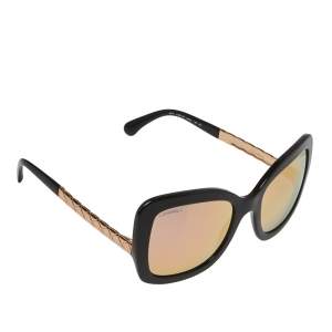 Pre Owned Chanel Black / Rose Gold Mirrored 5370 Butterfly Spring Sunglasses