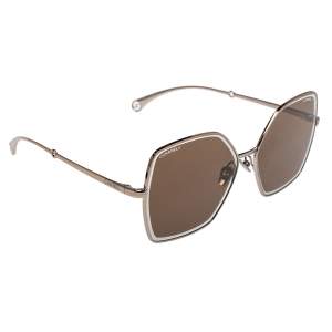 Pre Owned Chanel Gold Tone/ Brown Mirrored 4262 Detachable Pearl Chain Butterfly Sunglasses